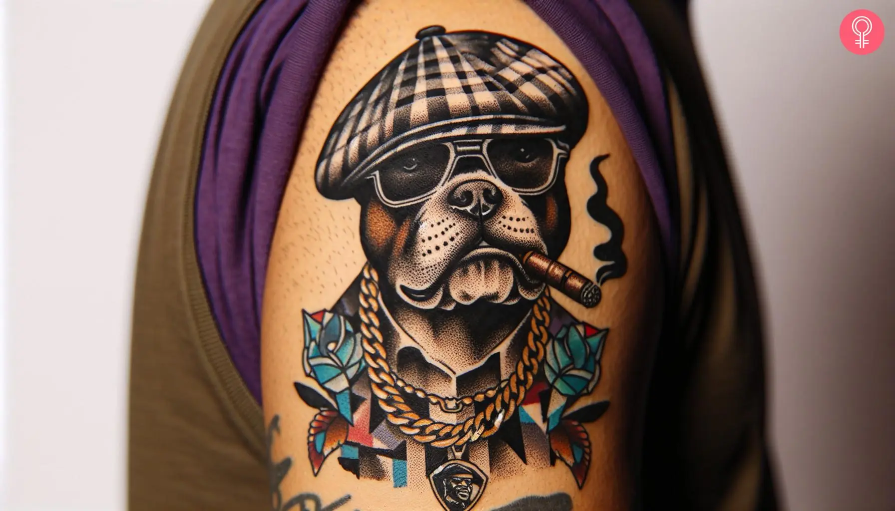 Gangsta Pitbull tattoo on the upper arm