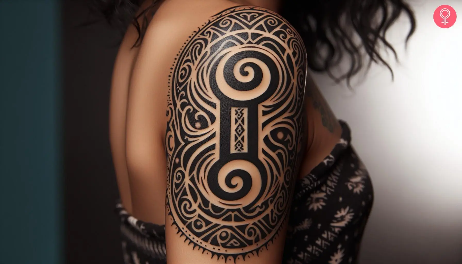 Gemini tribal tattoo design on the arm of a woman