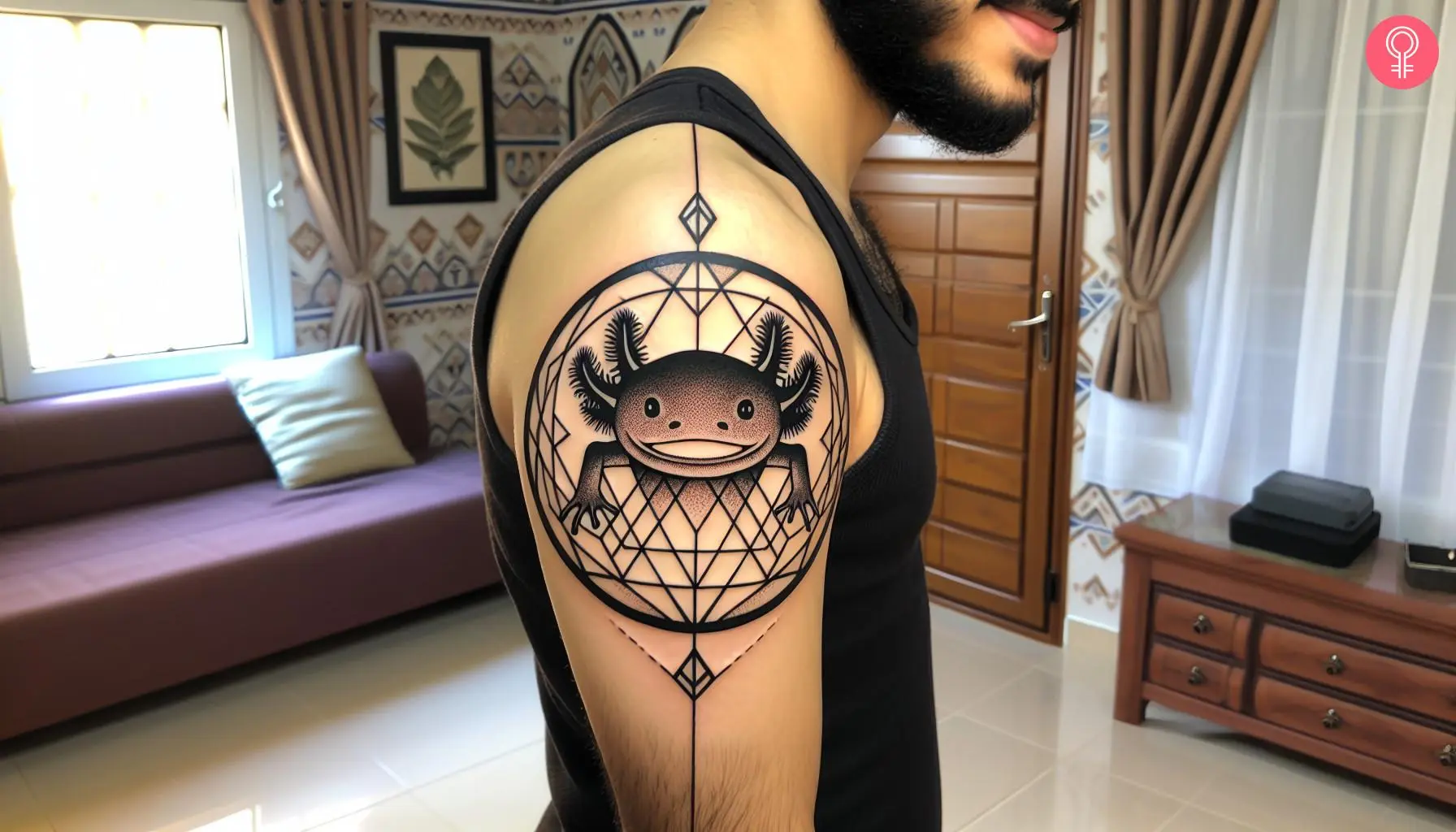 Geometric Axolotl tattoo on the shoulder