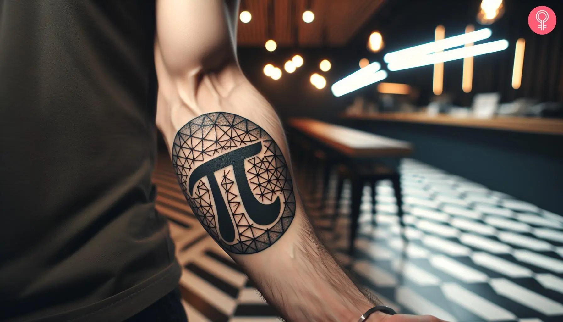 Geometric pi tattoo on the forearm of a man