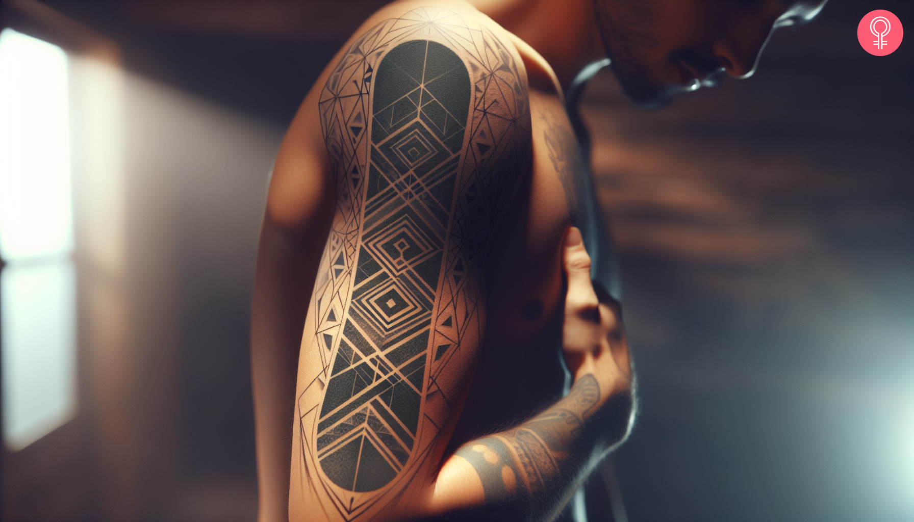 Geometric snowboard tattoo on the arm of a man