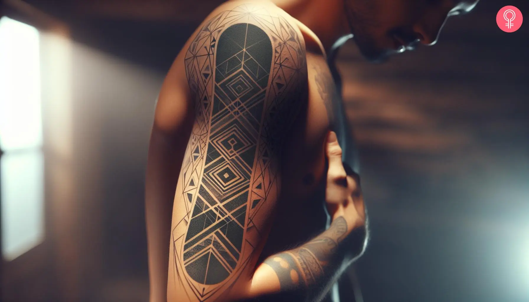 Geometric snowboard tattoo on the arm of a man