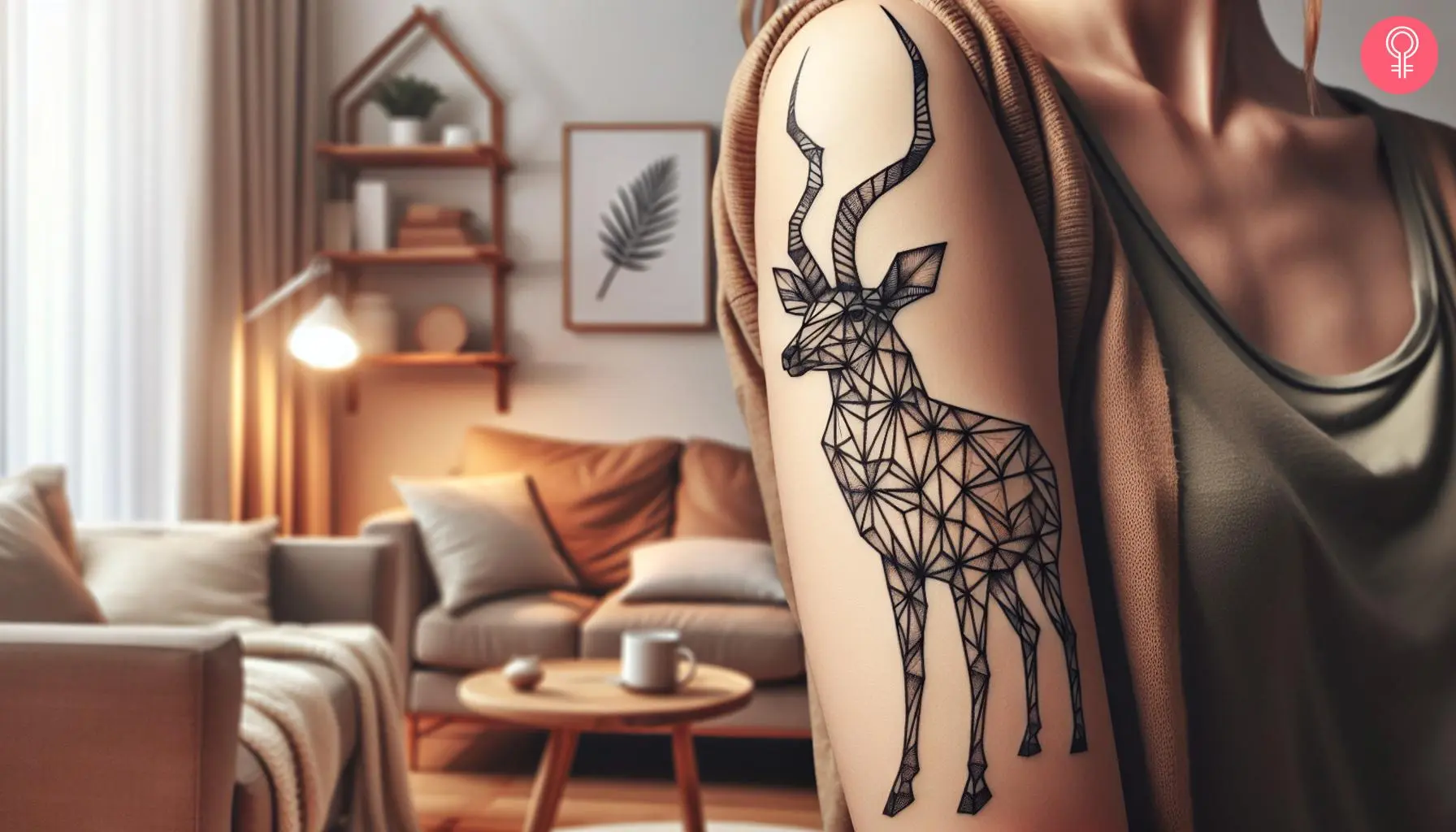 Geometric antelope tattoo on the upper arm