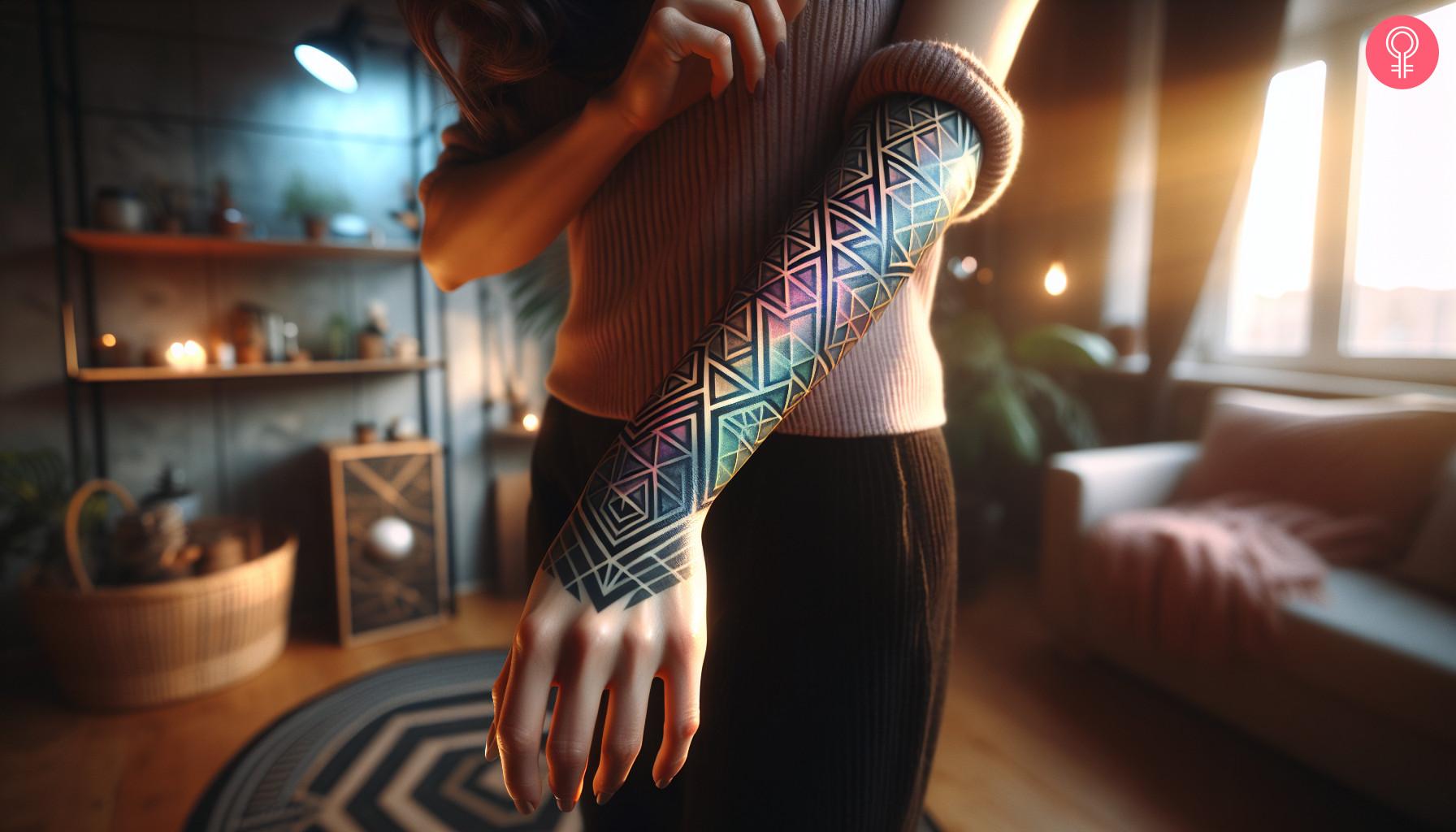 Geometric gradient tattoo on the sleeve