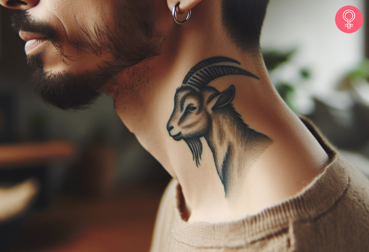 Goat tattoo on the neck