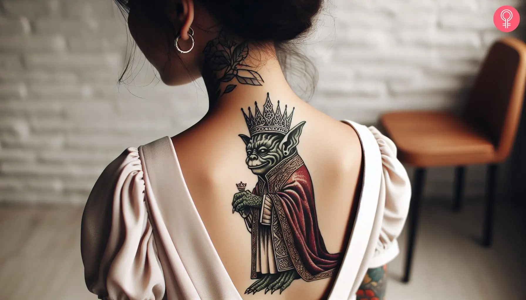 A goblin king tattoo on the back