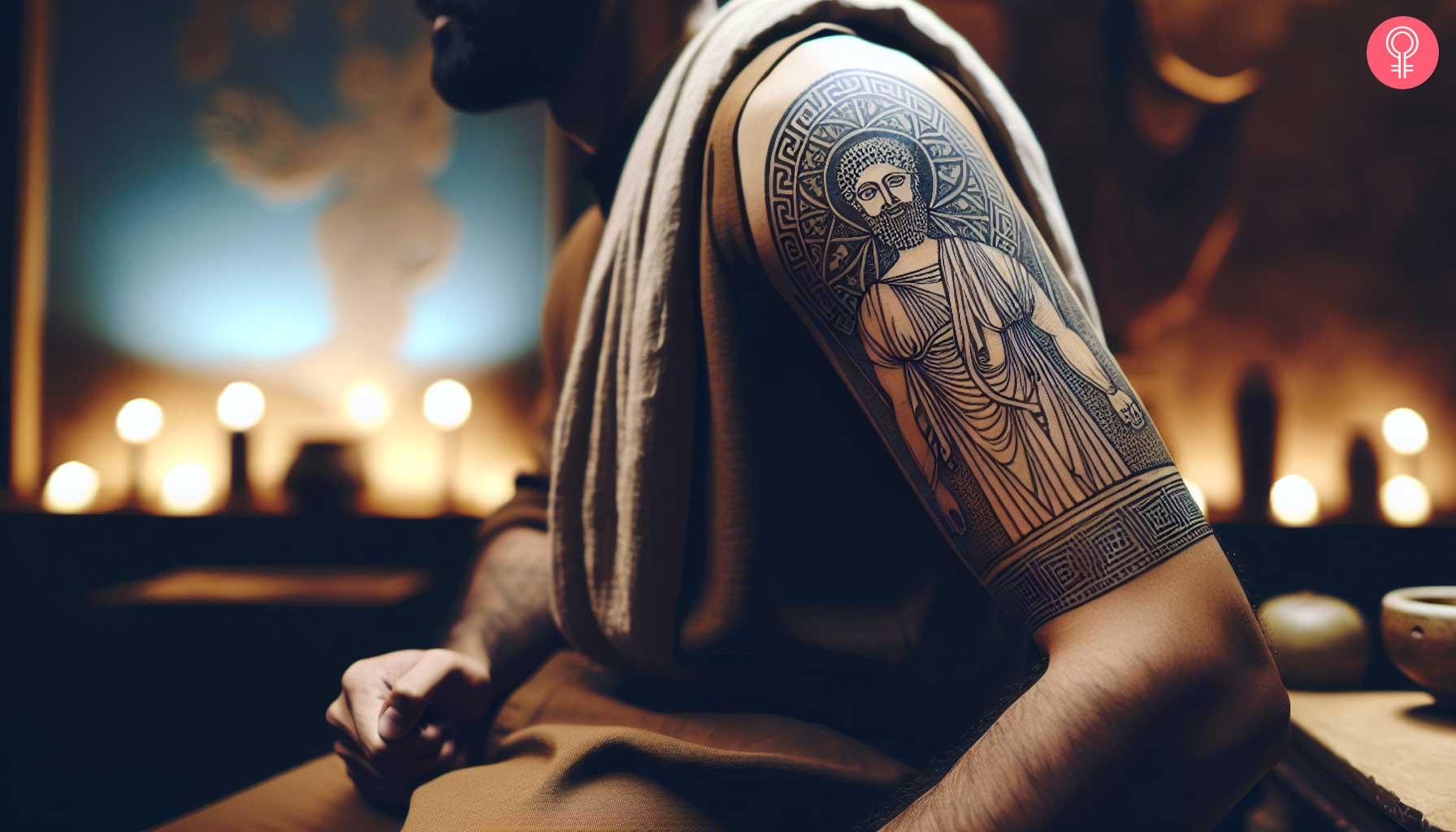 Greek statue line tattoo on a man's arm