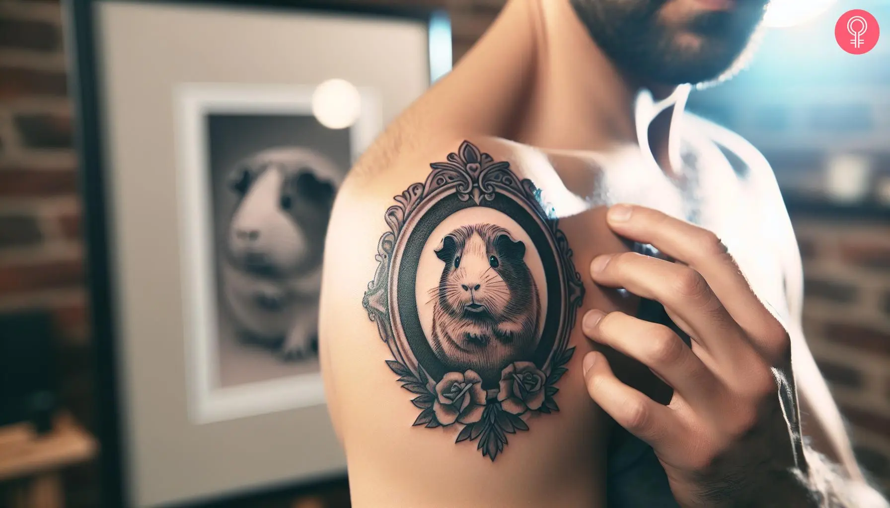 Guinea pig memorial tattoo on the shoulder of a man