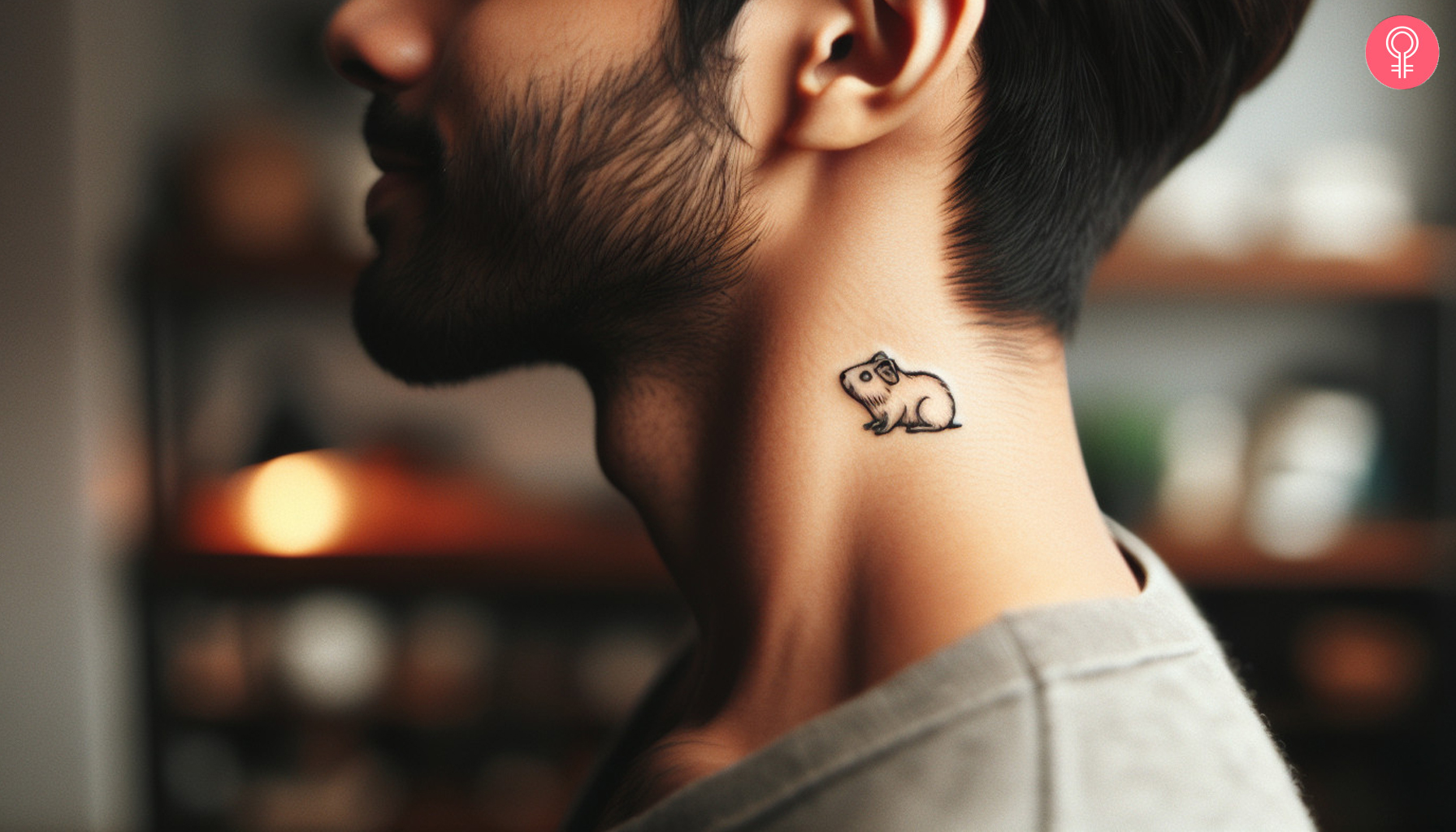 Guinea pig outline tattoo on the neck of a man