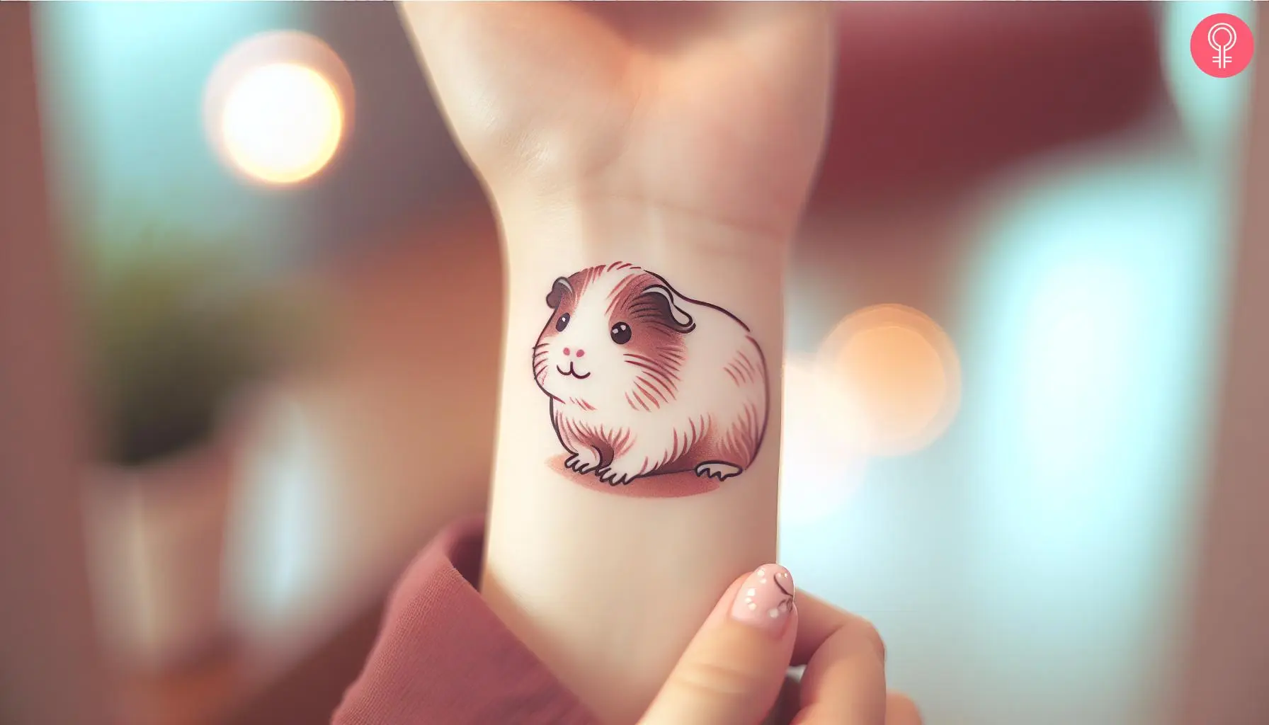 Guinea pig tattoo on the wrist of a woman