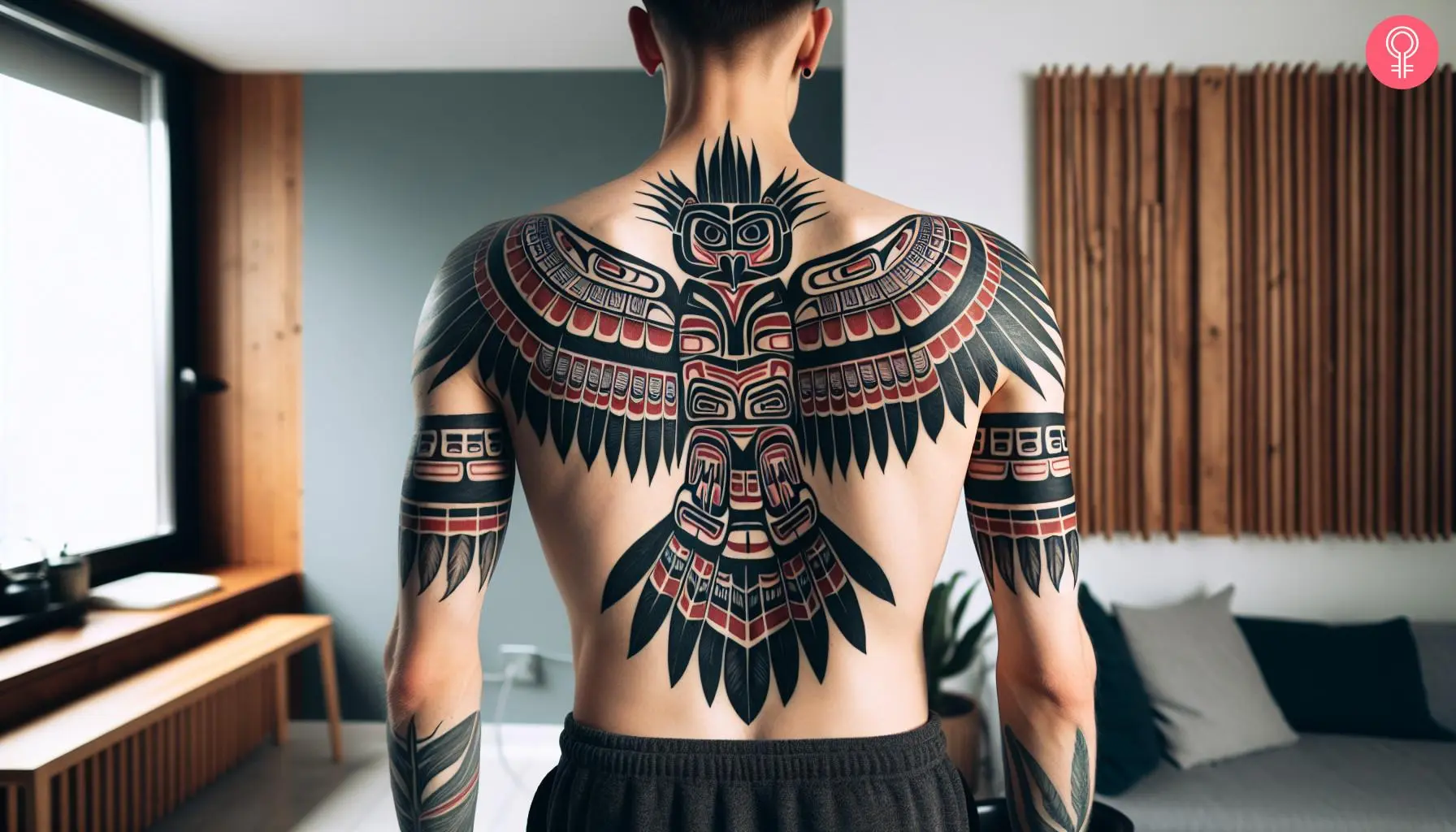 A Haida eagle tattoo on the back