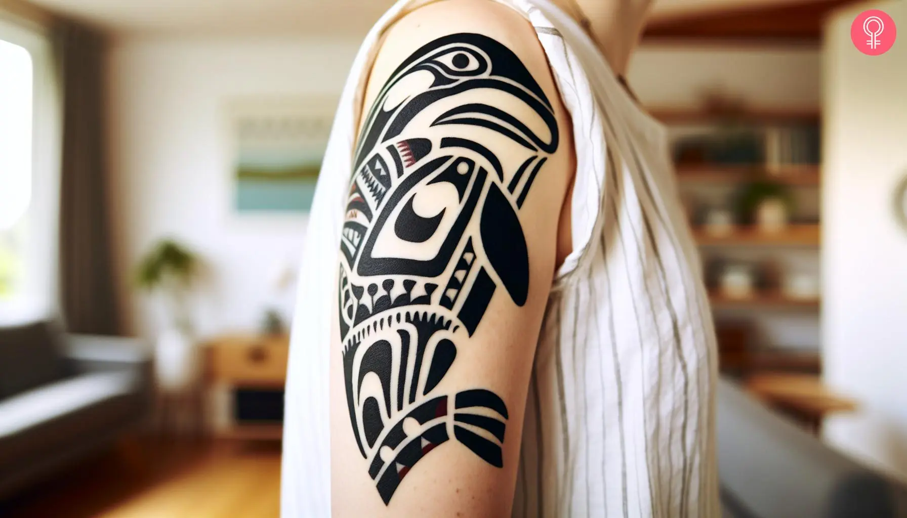 A Haida orca tattoo on the arm