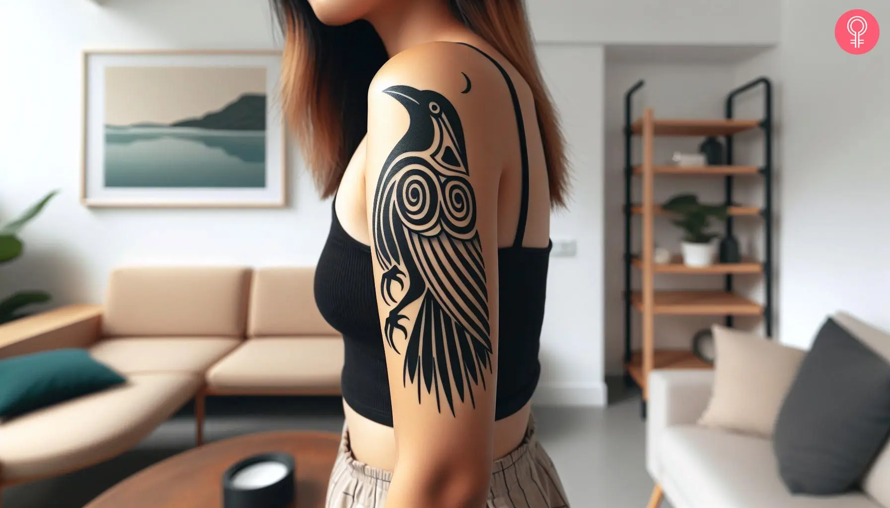 A Haida raven tattoo on the arm