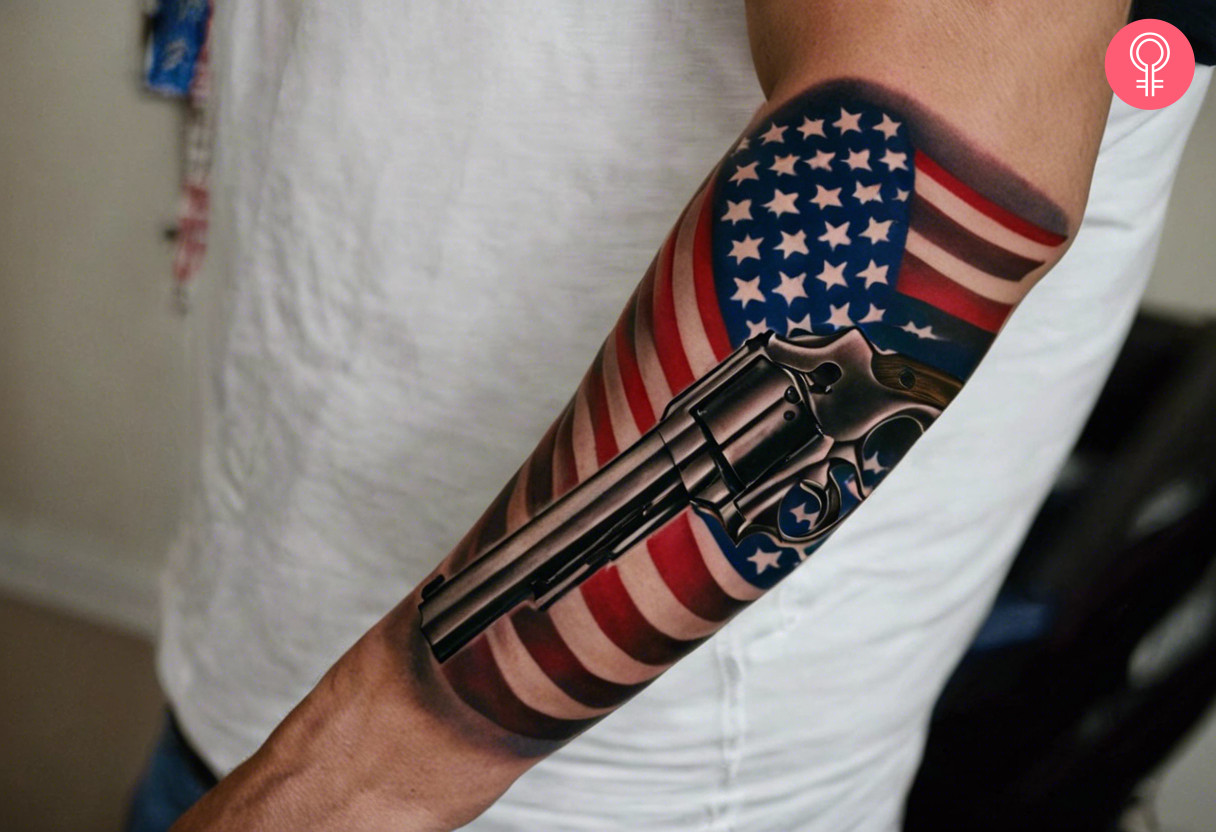 Half sleeve american flag tattoo on the forearm