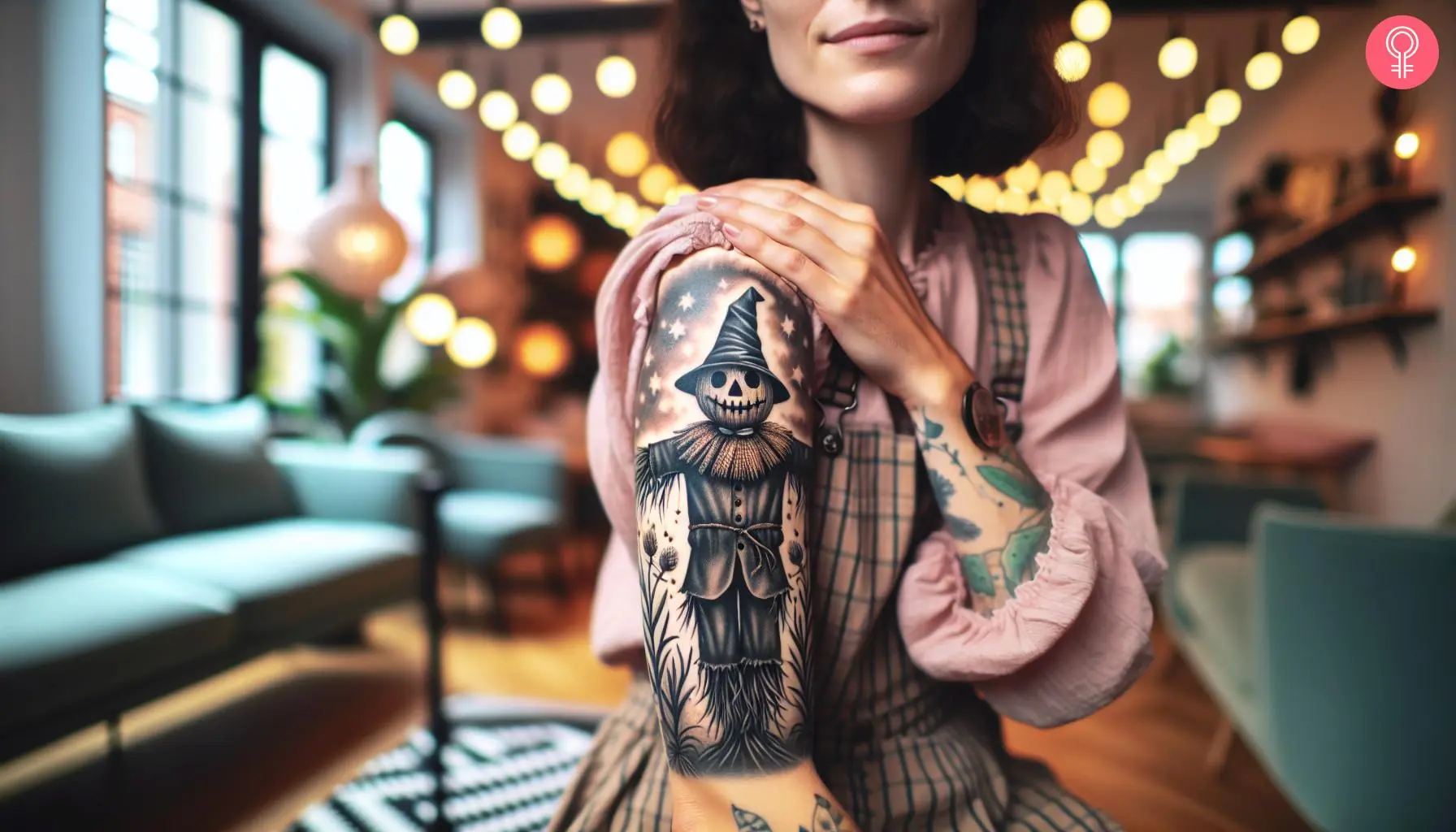 A tattoo depicting a standing scarecrow made of straw