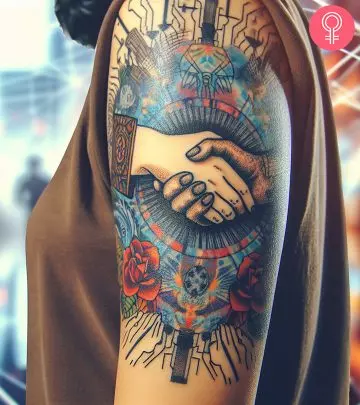 A floral tattoo on a woman’s thumb