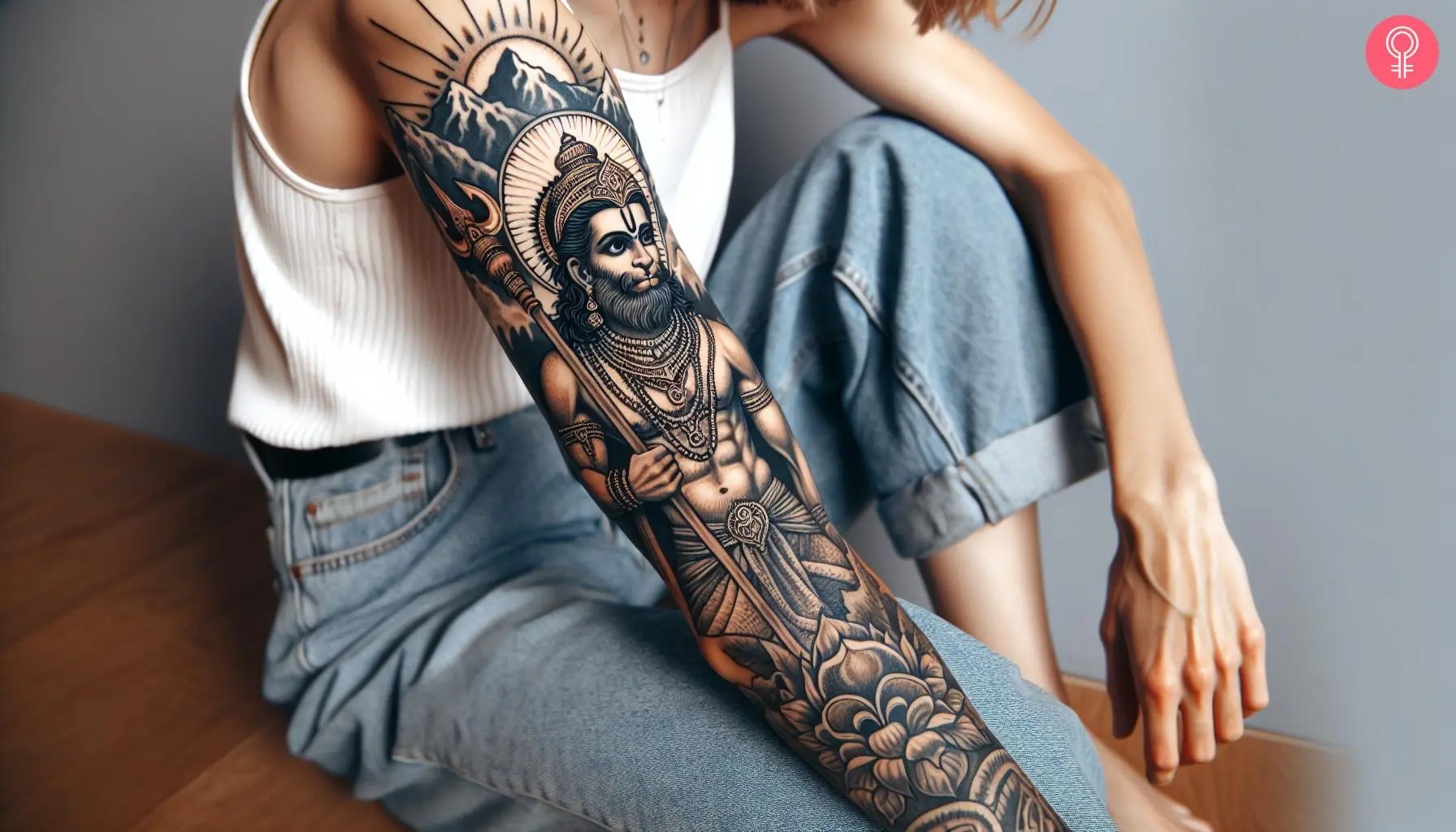 Woman with hanuman tattoo on her arm