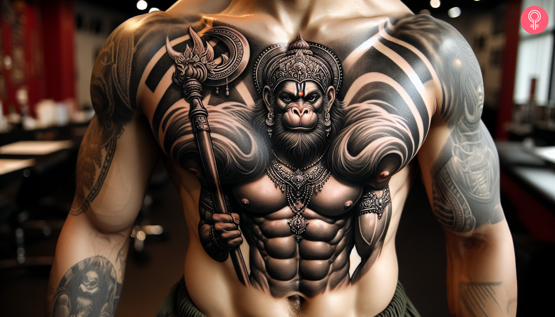 Man with hanuman tattoo on his chest