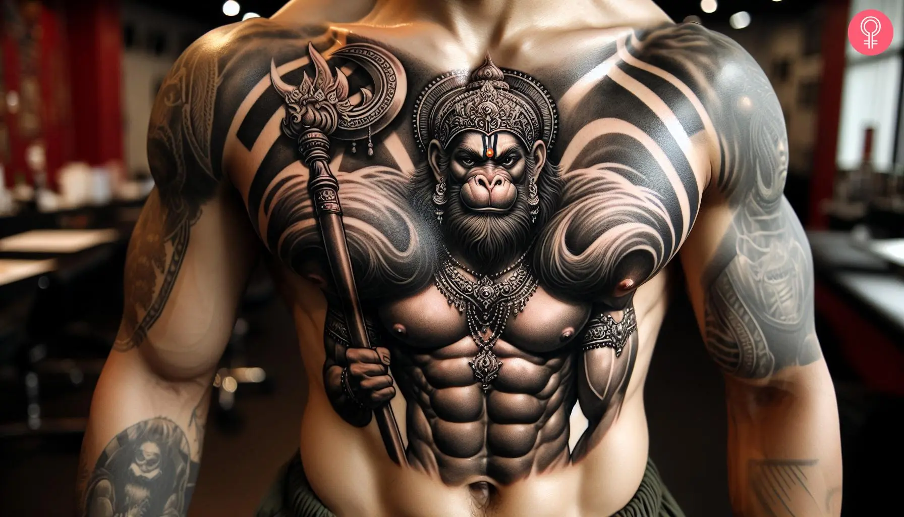 Man with hanuman tattoo on his chest