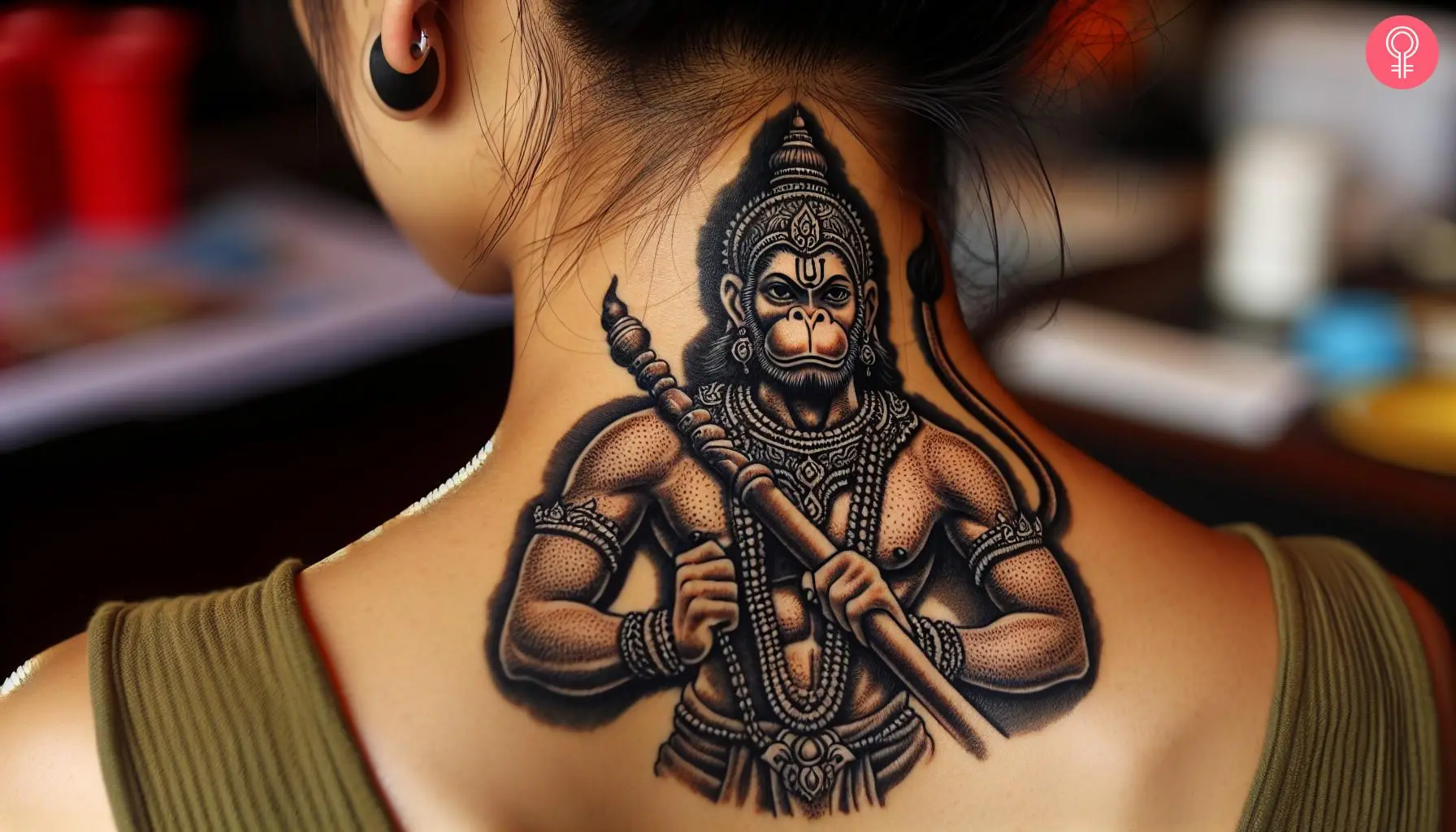 Man with hanuman tattoo on his neck