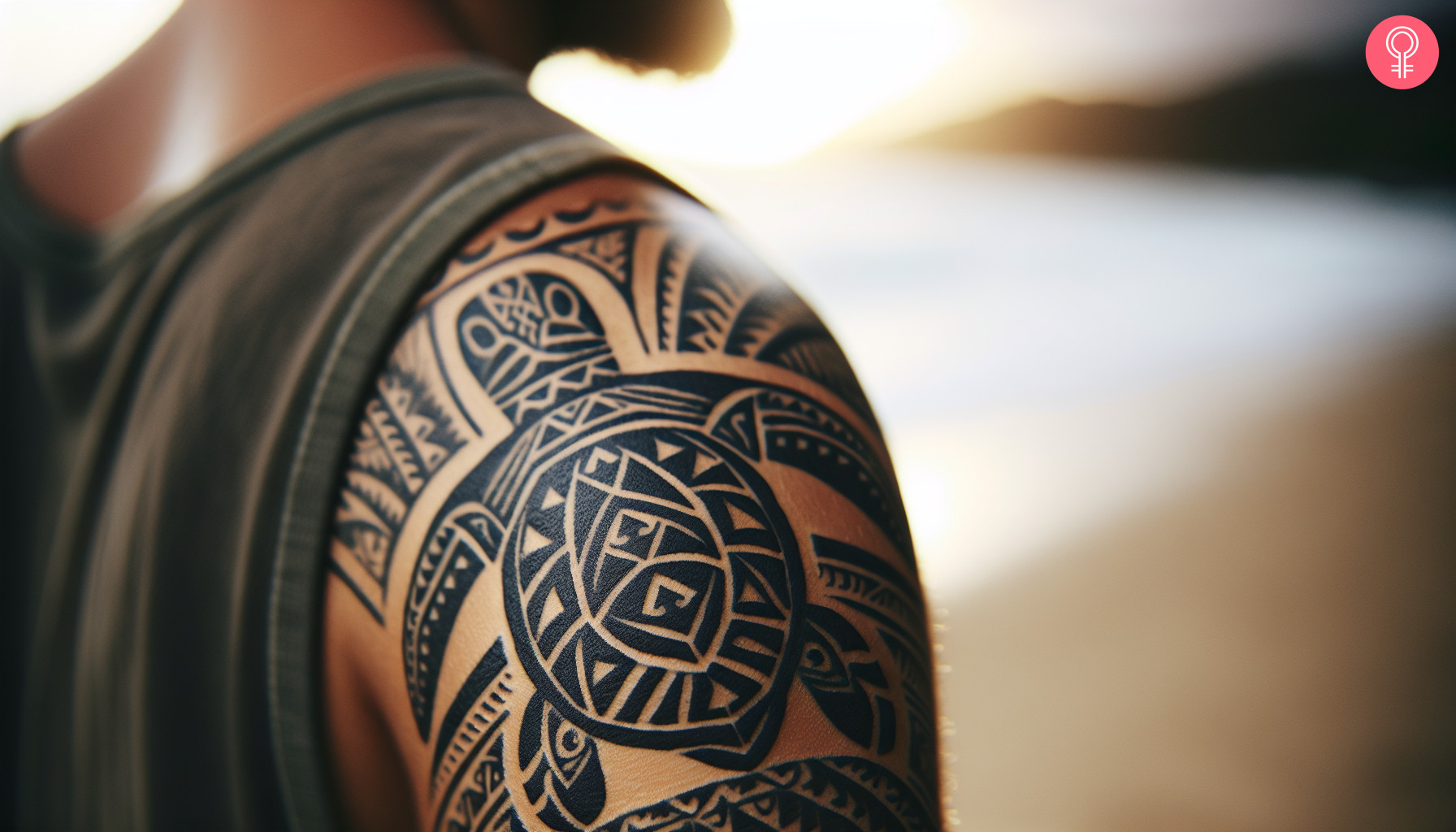 Hawaiian sea turtle tattoo on a man’s shoulder