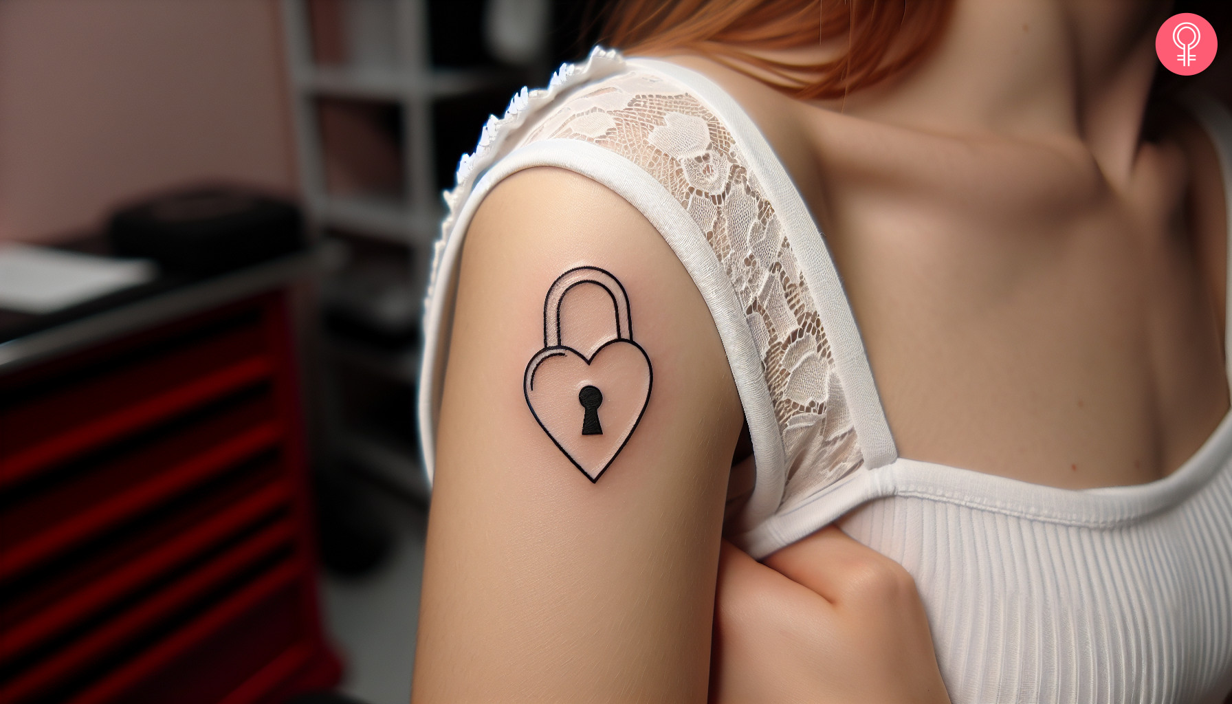 Woman with heart lock tattoo on her arm