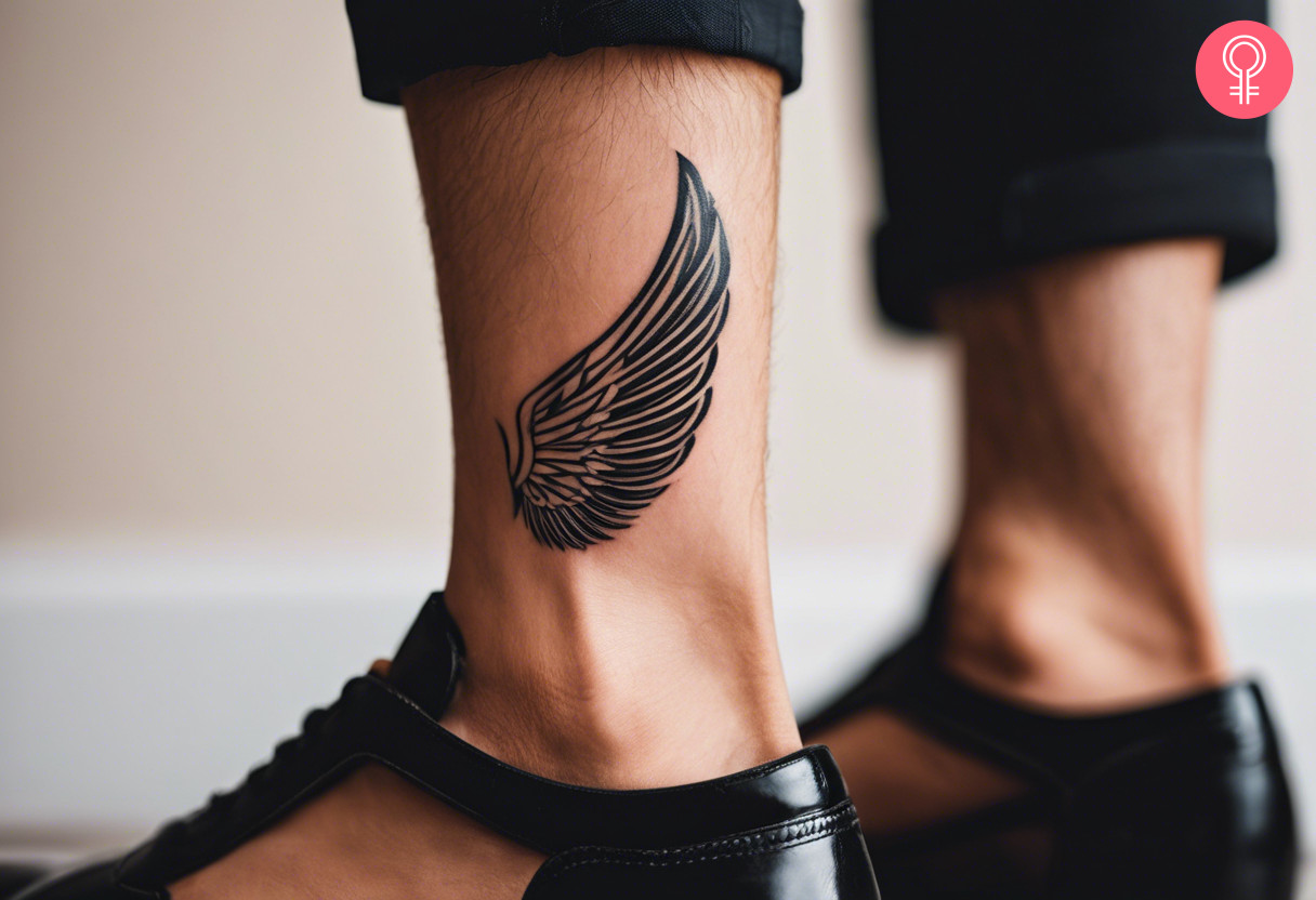 Hermes tattoo on the ankle of a man