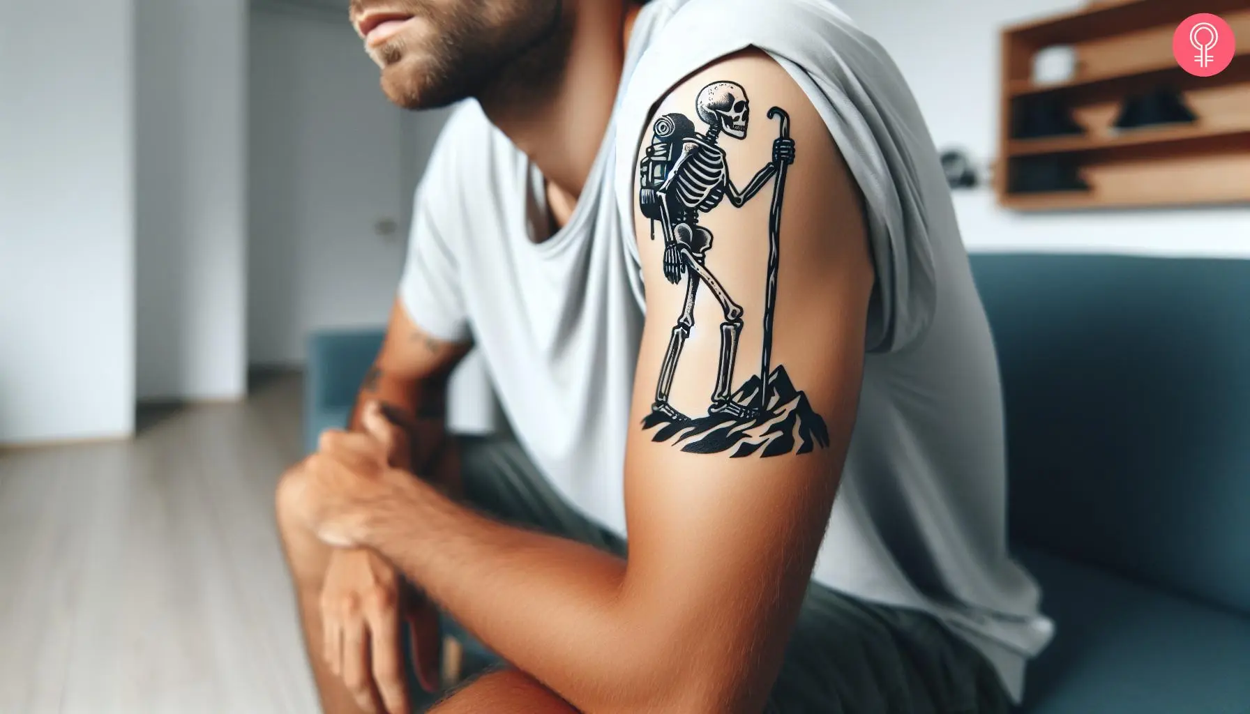 Hiking skeleton tattoo