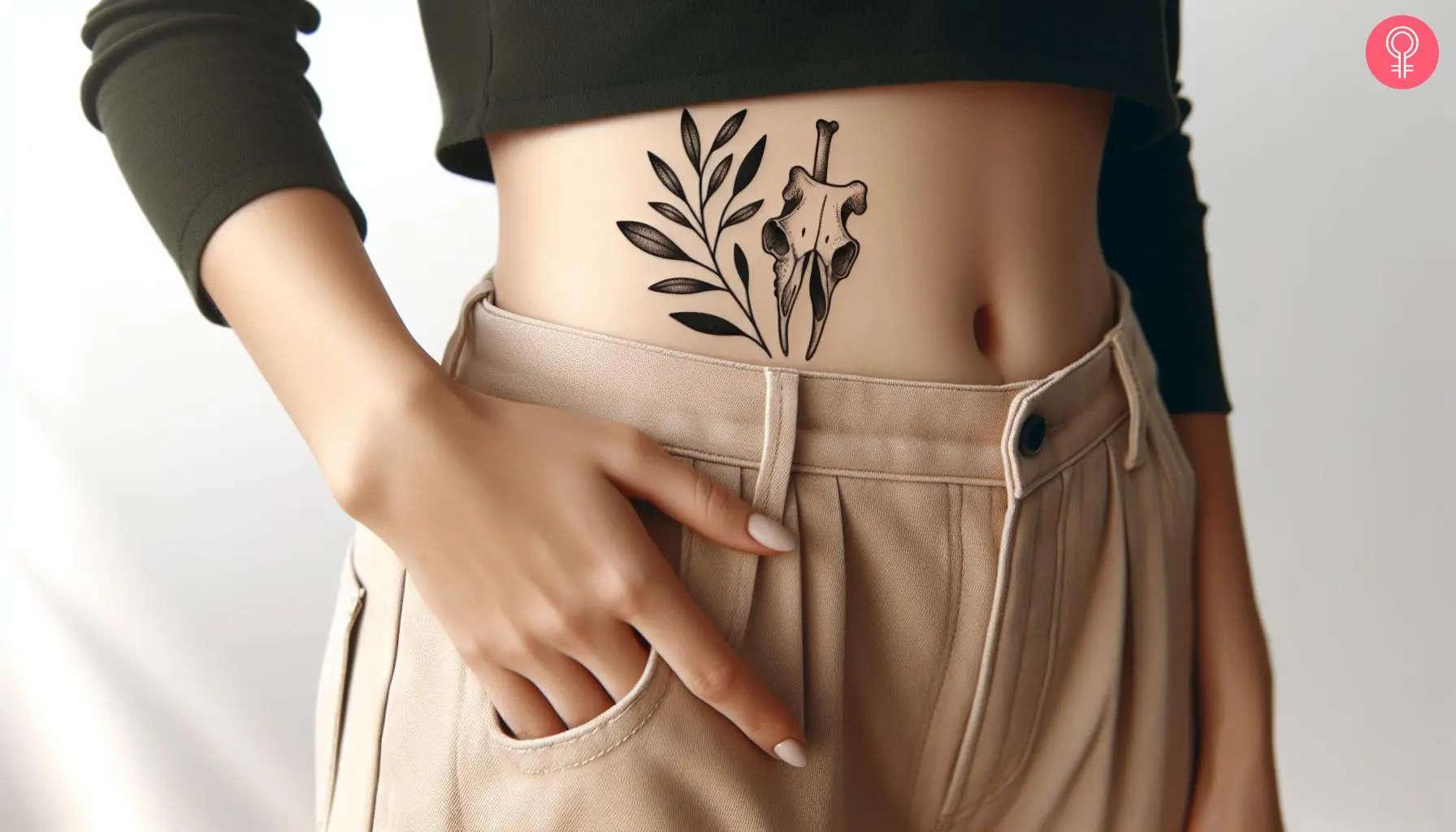 Woman with a hip bone tattoo on her stomach