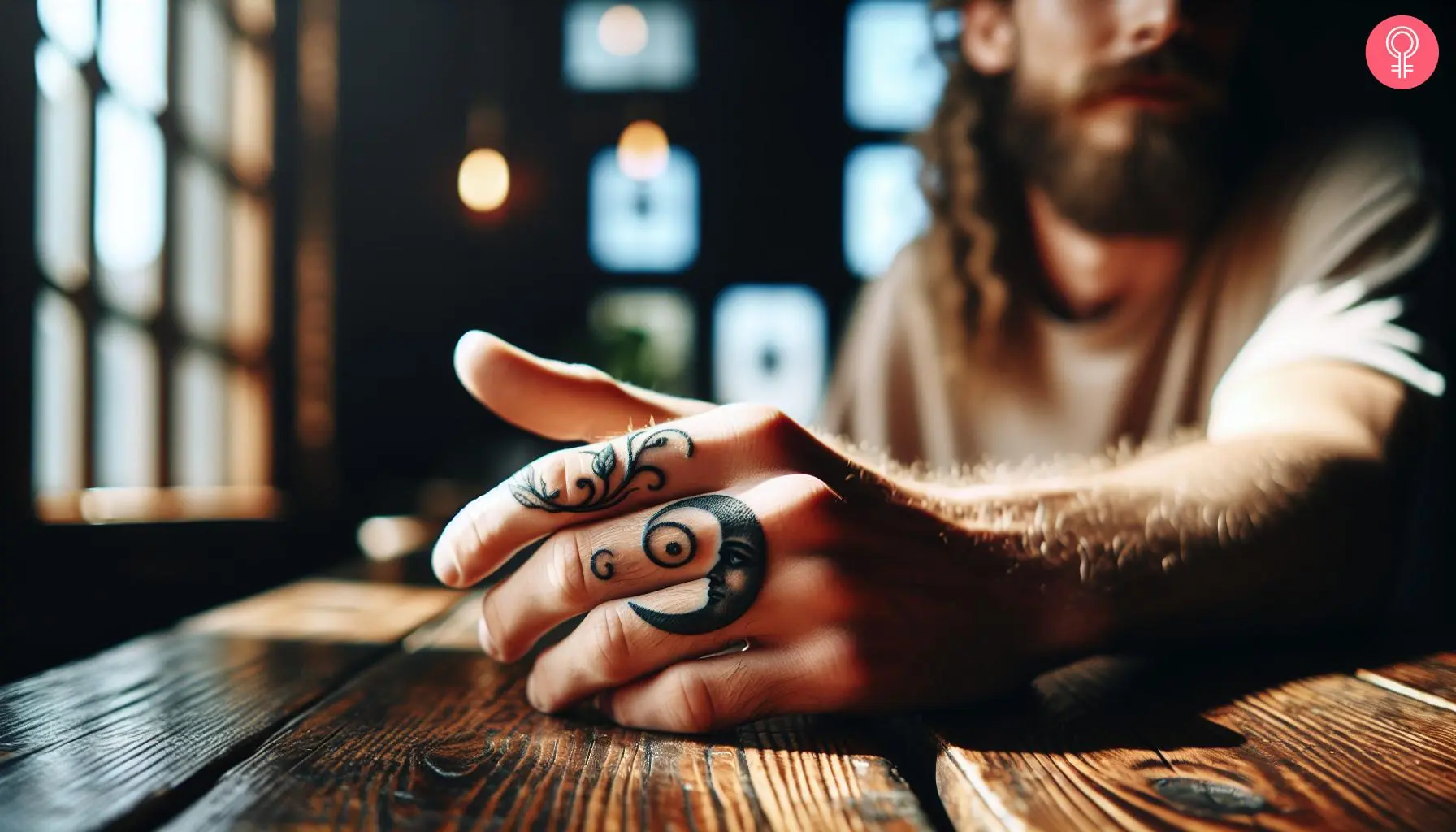 A hippie tattoo on the finger of a man