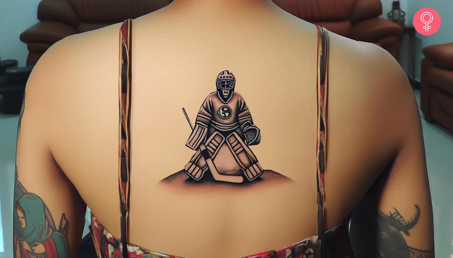 Hockey goalie tattoo on the back