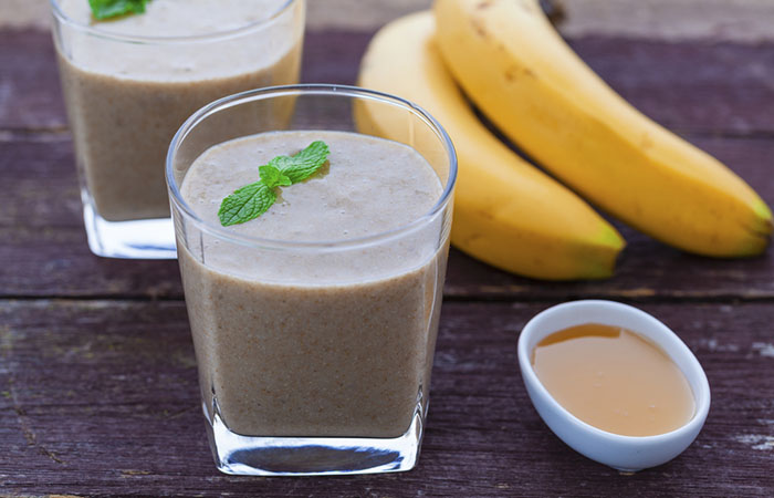 Homemade banana, ragi, and chia seeds protein shake