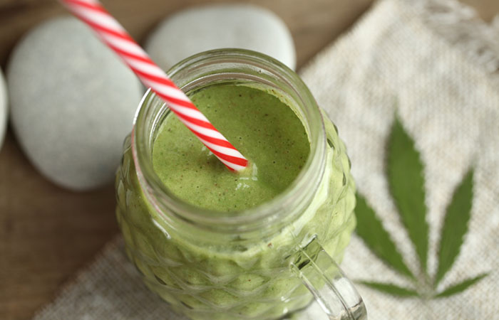 Homemade hemp green protein shake in a mason jar