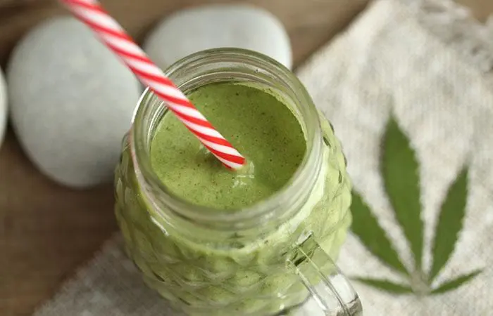 Homemade hemp green protein shake in a mason jar