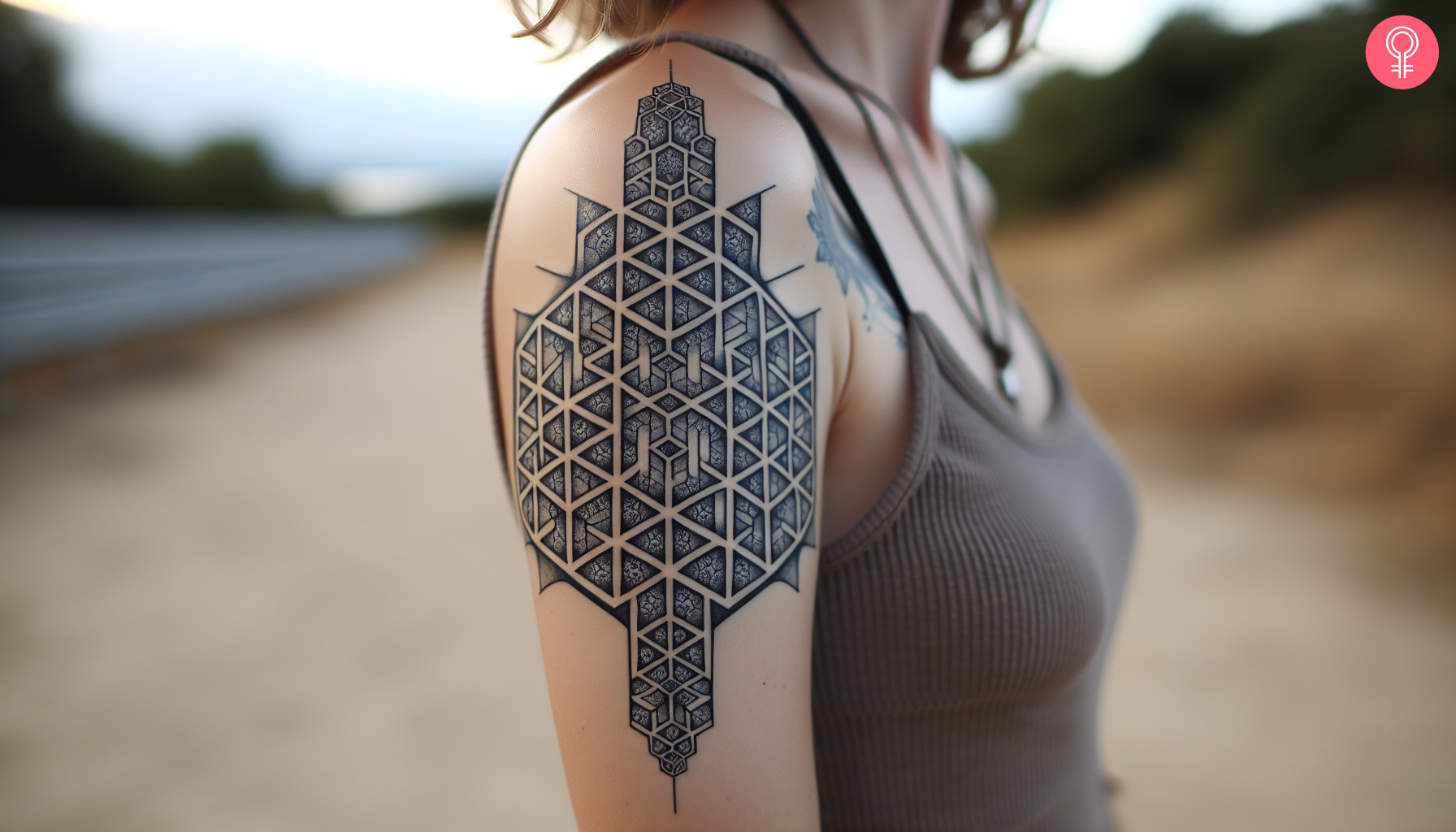 Honeycomb fractal tattoo on a woman’s arm