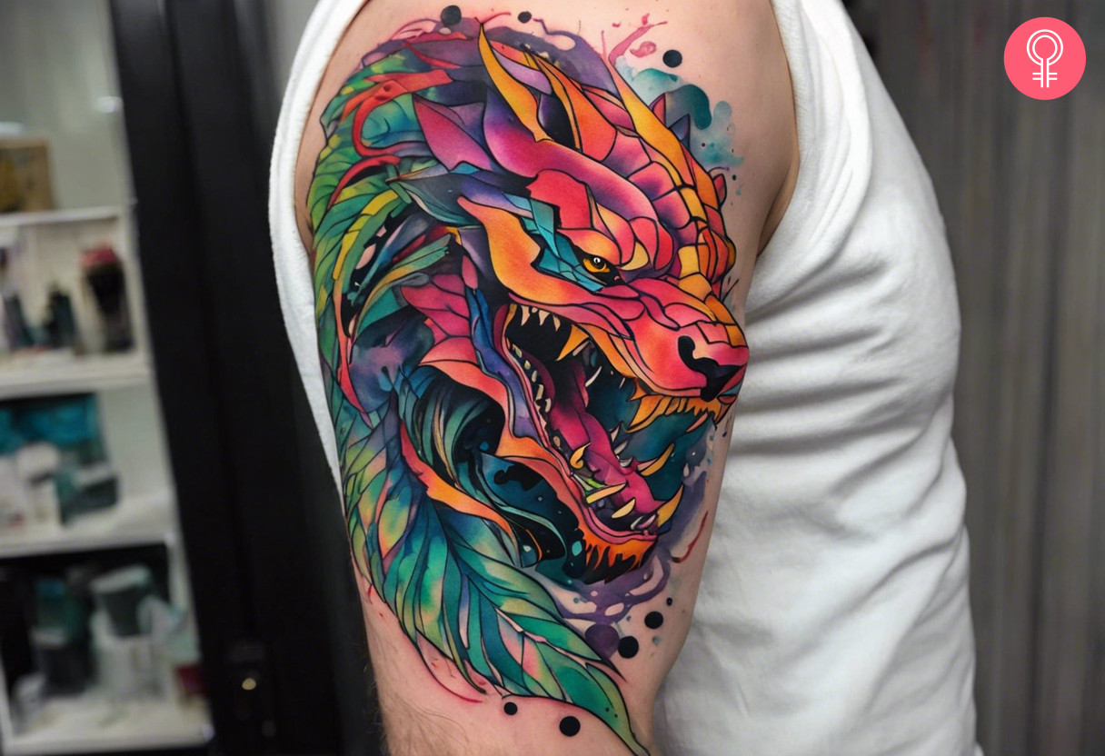 Hyper beast tattoo on a man’s upper arm