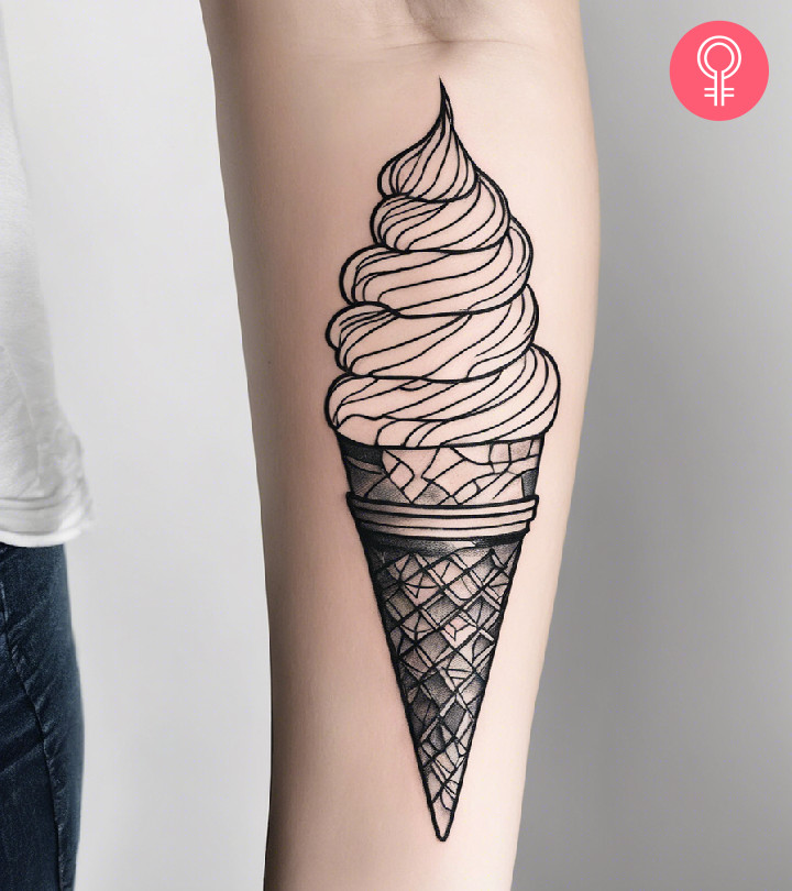 Ice cream inked in line art style on the forearm