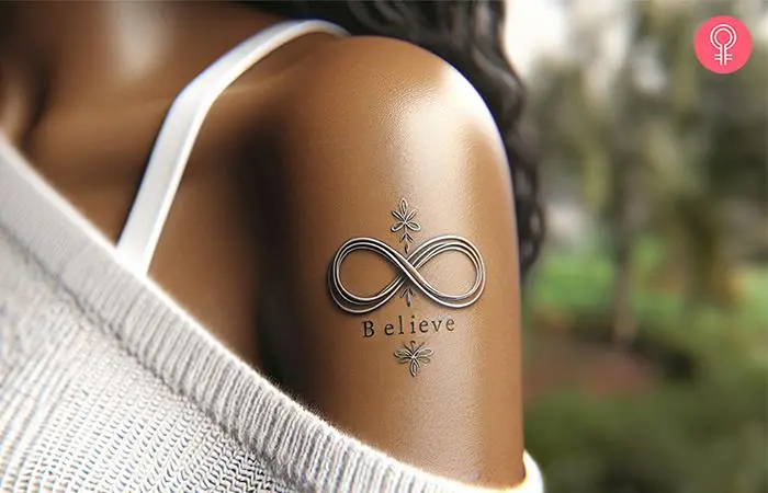 A woman wearing an infinity belief tattoo