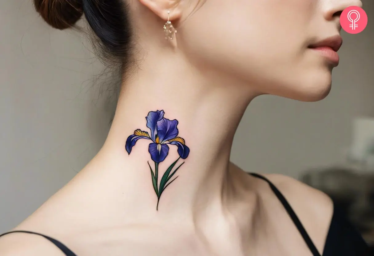 Iris flower tattoo on the neck