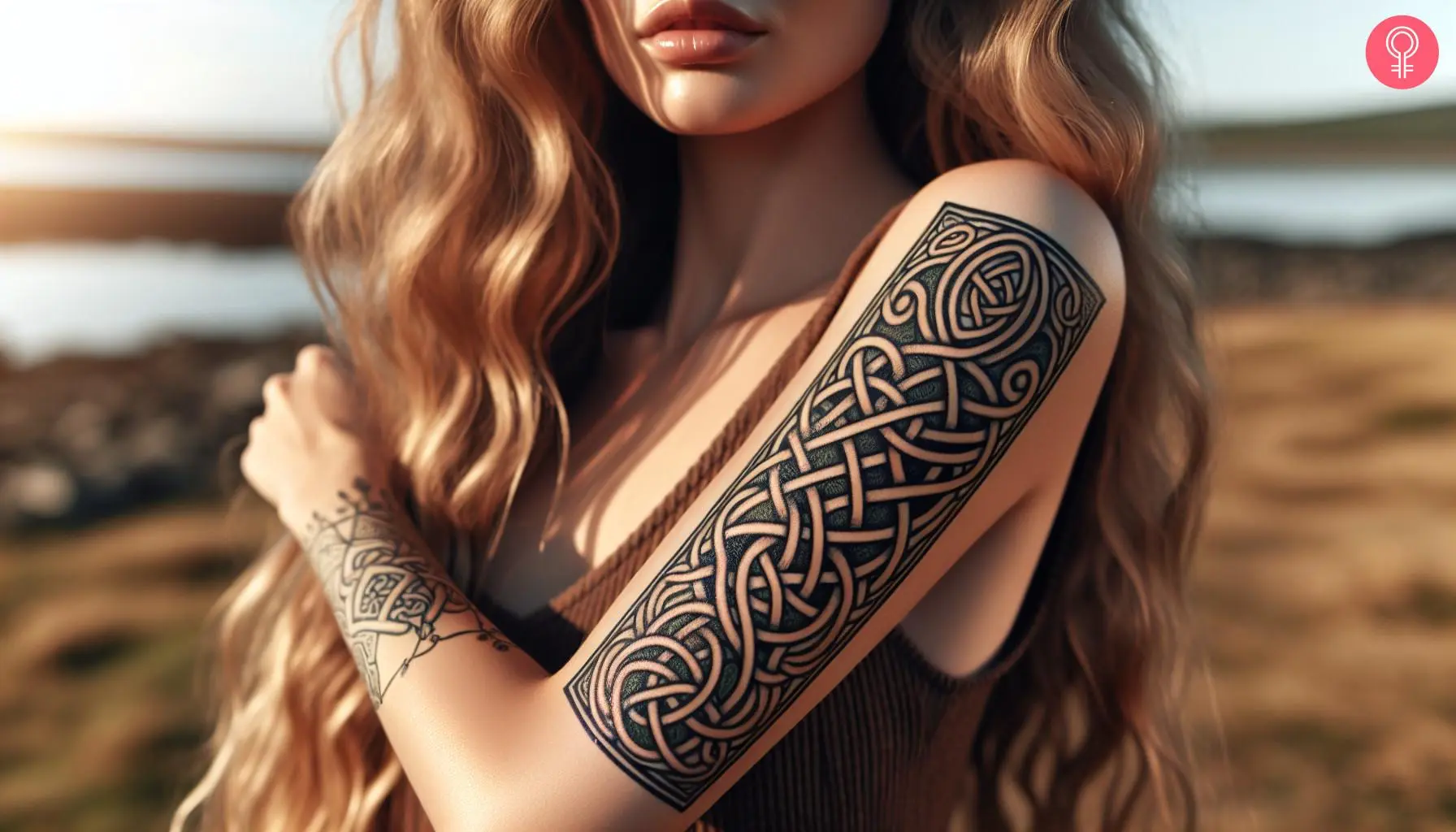 Irish heritage tattoo on the upper arm of a woman