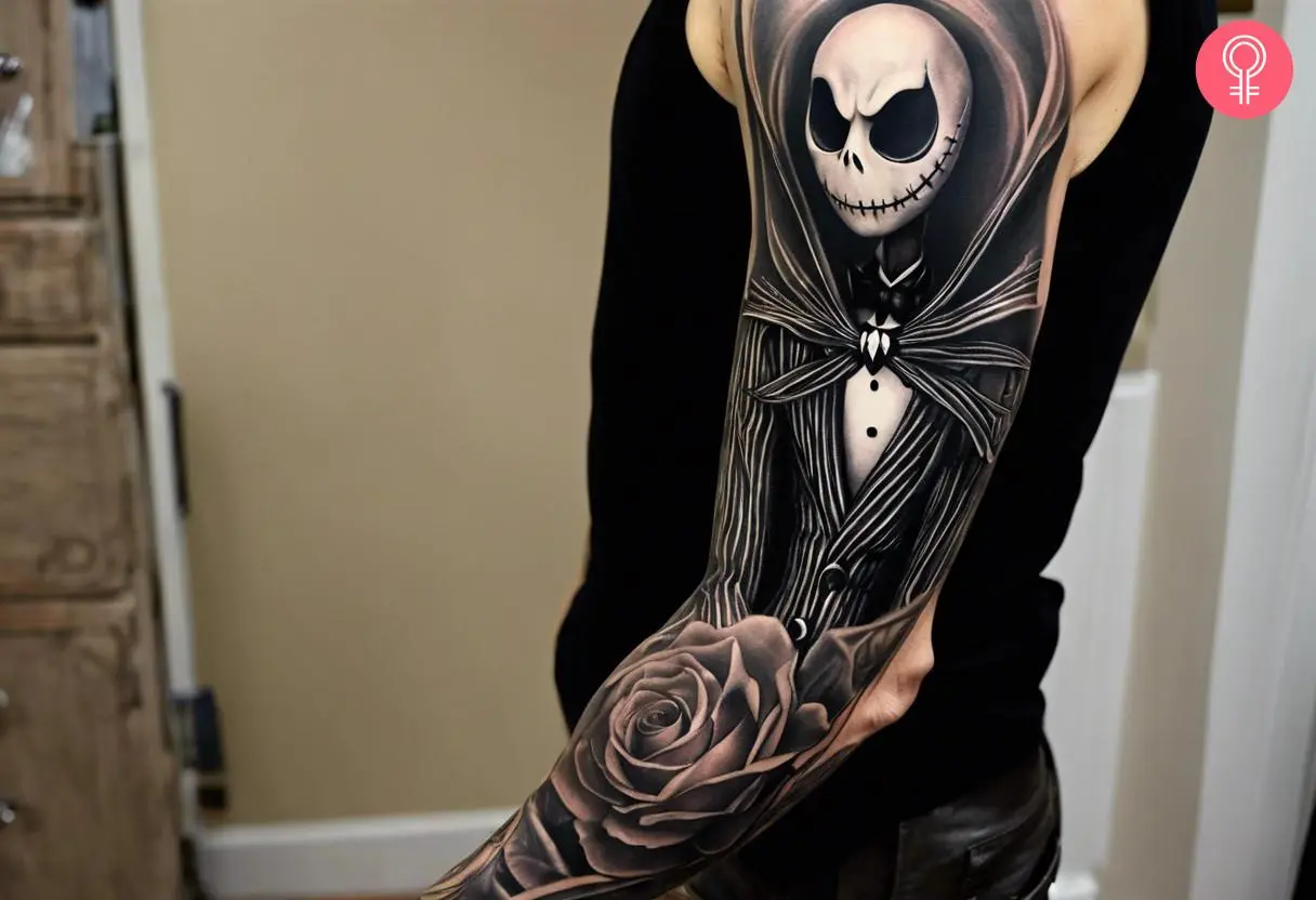 Jack Skellington tattoo on the arm sleeve of a man