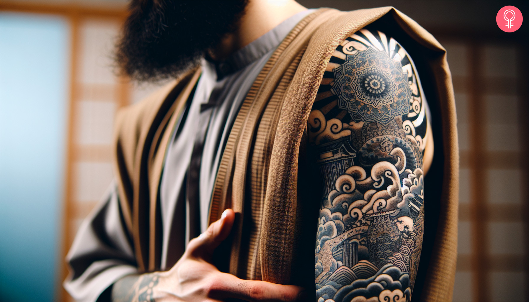 Japanese air tattoo on the arm of a man