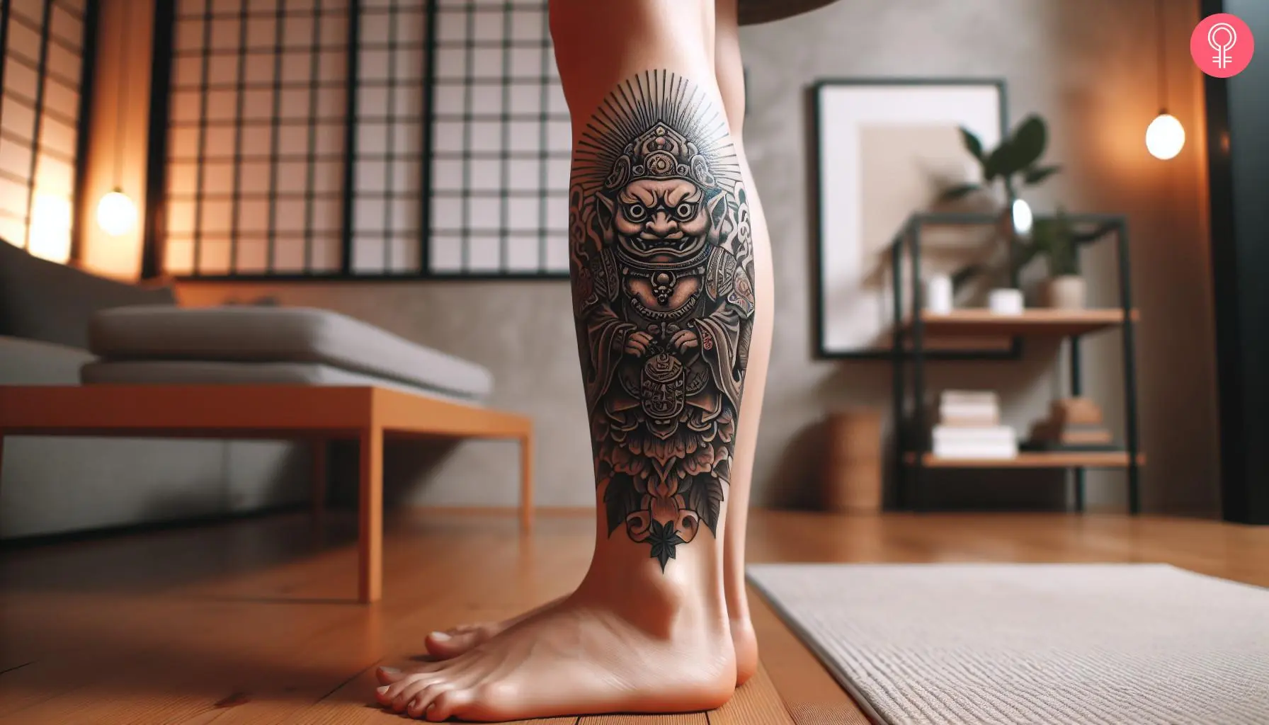 A Japanese goblin tattoo on the calf