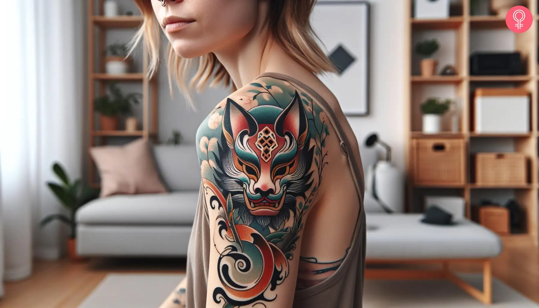 Japanese mask tattoo on the arm