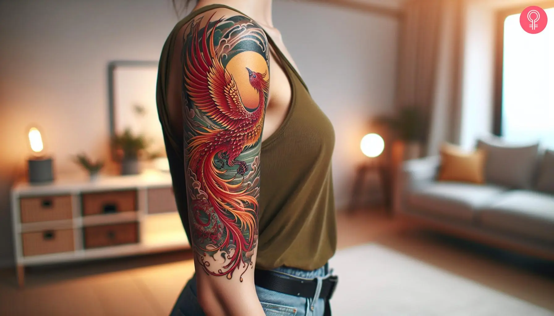 Japanese Phoenix half-sleeve tattoo on the upper arm