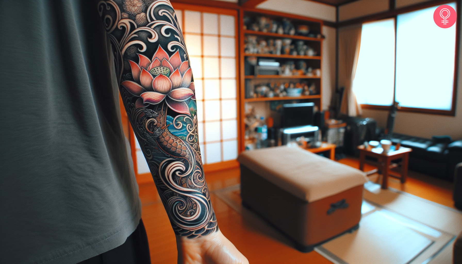 Japanese swirl tattoo on the arm of a man