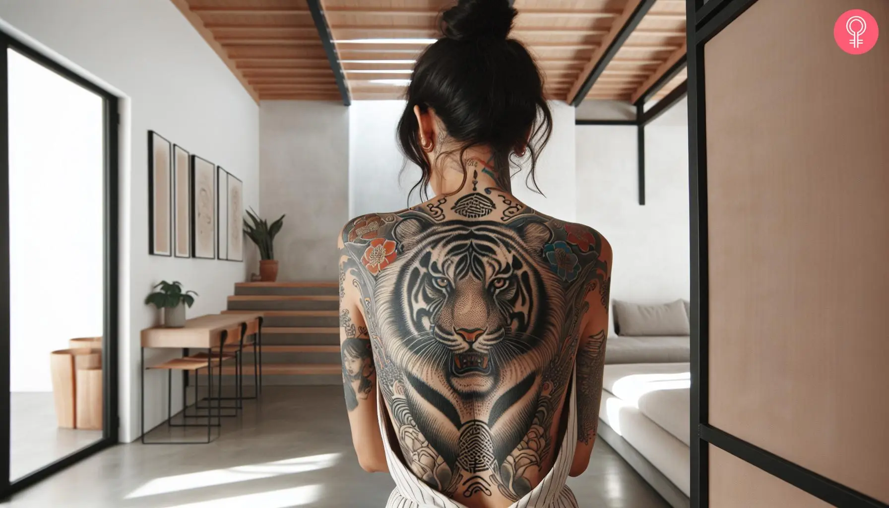 A Japanese white tiger tattoo on the back