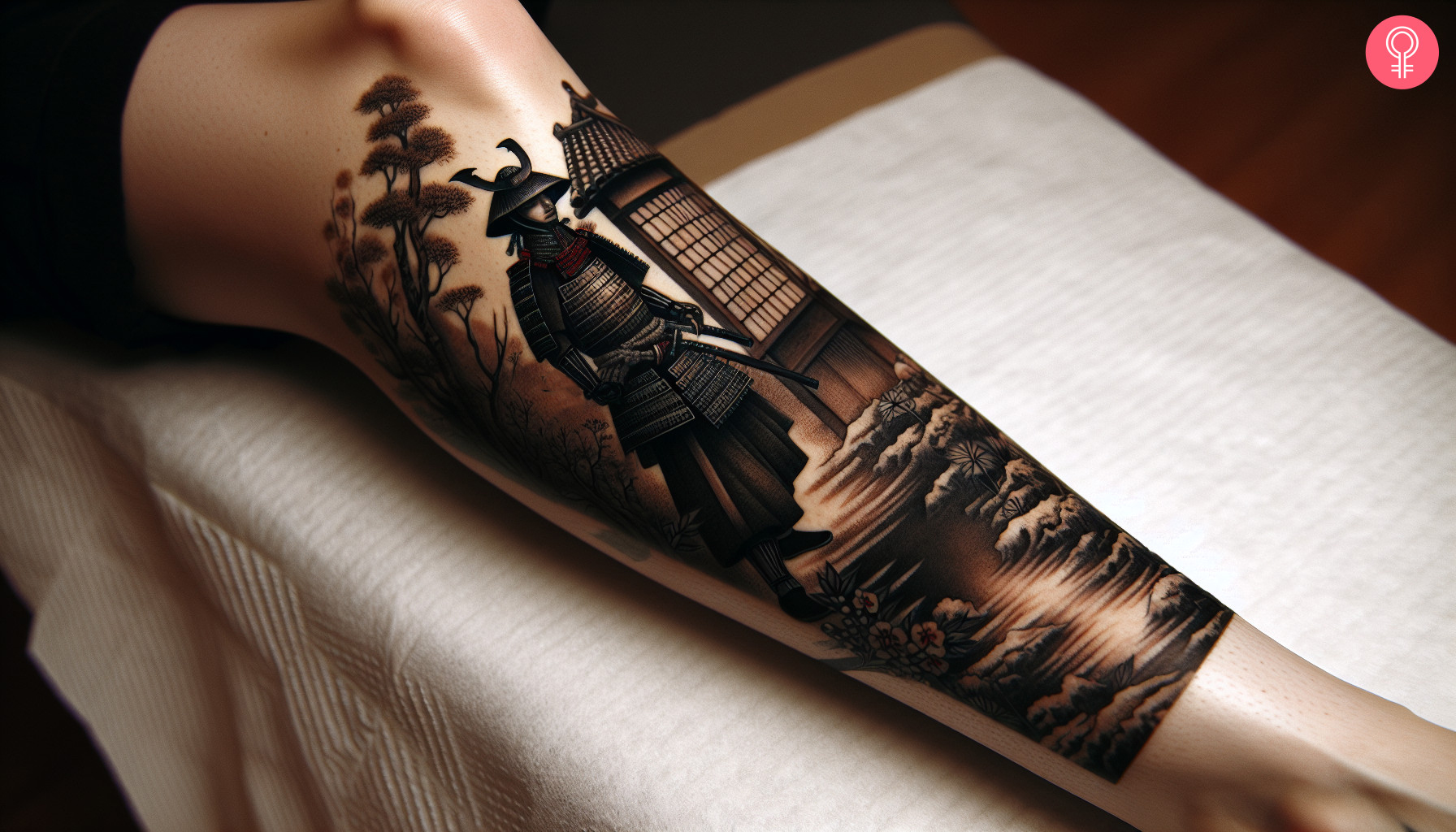 Japanese samurai half-leg sleeve tattoo