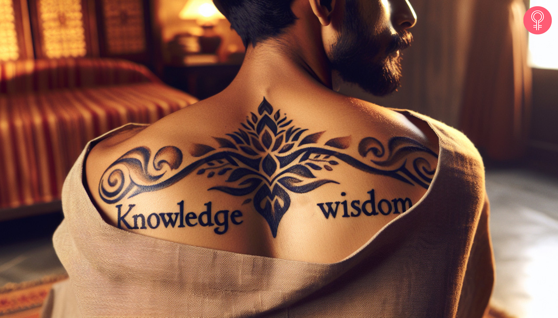 Knowledge And Wisdom tattoo on the back shoulder