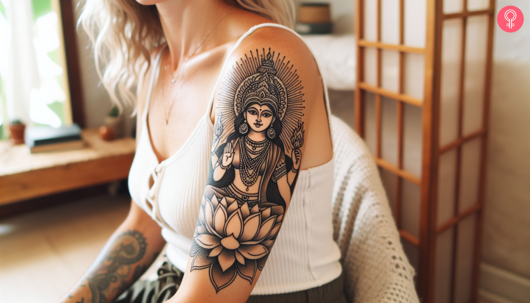 Lakshmi lotus tattoo on the arm